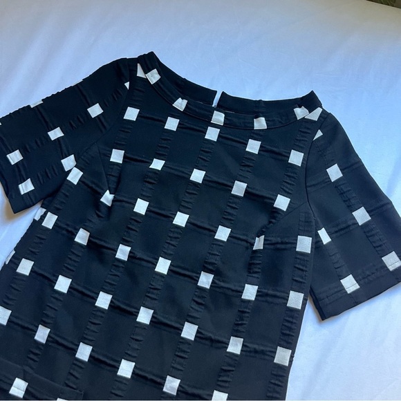 BABETTE SF black and white window pane geo print short sleeve lagenlook midi - Picture 3 of 5